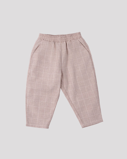 Pantaloni carouri bej din stofa de bumbac